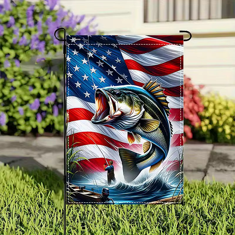 Bass Fishing Patriotic Garden Flag