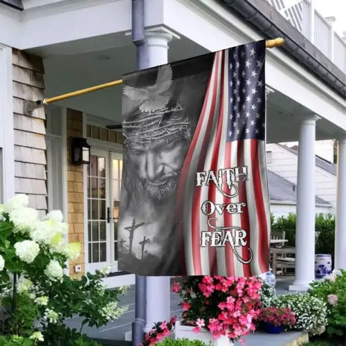 Faith Over Fear Patriotic Christian Jesus Flag