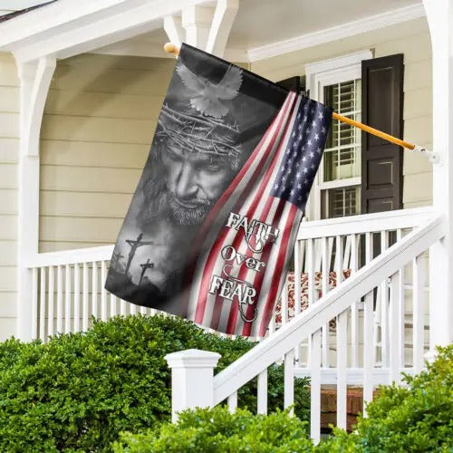Faith Over Fear Patriotic Christian Jesus Flag