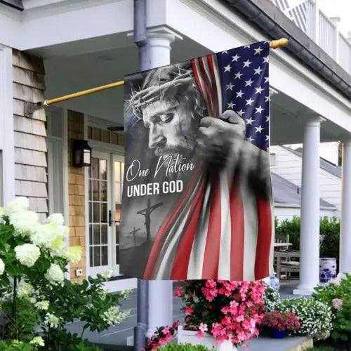 One Nation Under God Patriotic Christian Jesus Flag