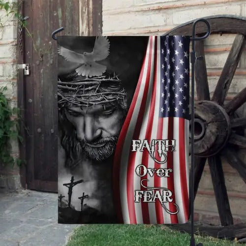 Faith Over Fear Patriotic Christian Jesus Flag