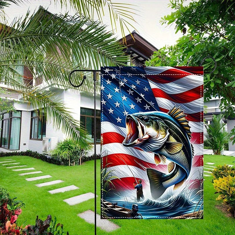 Bass Fishing Patriotic Garden Flag