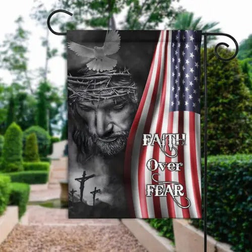 Faith Over Fear Patriotic Christian Jesus Flag